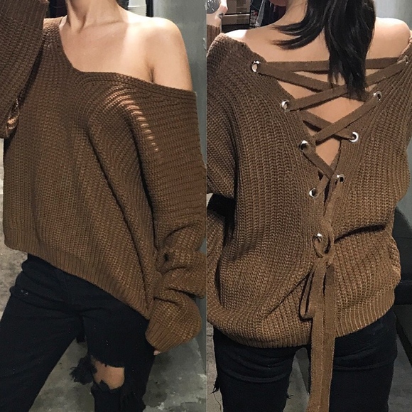 VICTORIA Lace up Back Sweater - GREY - Picture 2 of 5